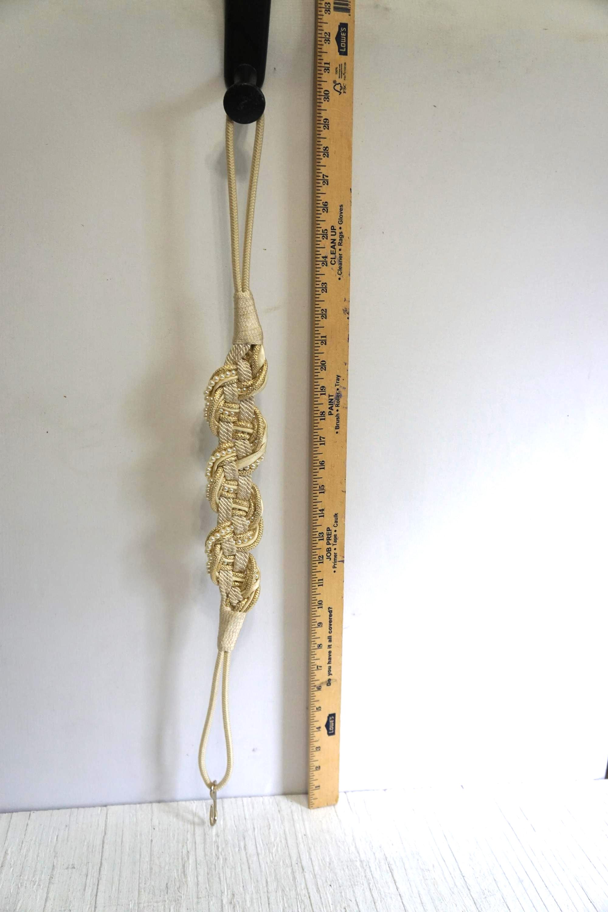 Vintage Cream Braided Rope Belt: Faux Pearl & Gold Cinch, 30  display picture 1