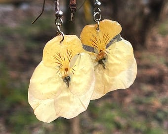 Pansy Earrings Real Flower in Resin Botanica Jewelry Elegant Gift for Plant Lovers