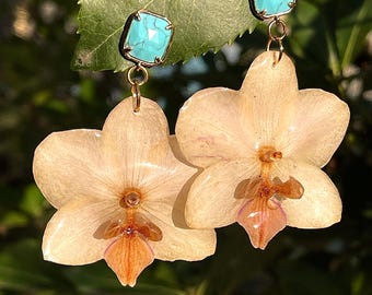 Witte en roze orchidee oorbellen 3D-echte bloem geconserveerde planten Sieraden Cadeau voor haar