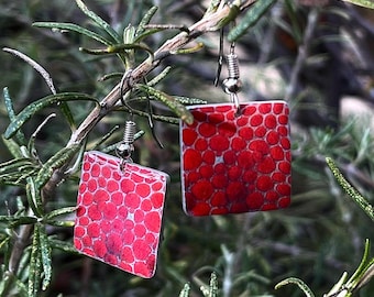 Orecchini Quadrati Rossi Ispirati al Corallo Rosso Tropicale Gioielli Moderni Semplici Regalo per Le