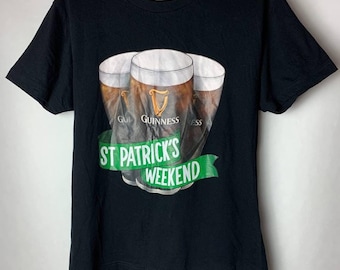 Vintage GUINNESS St. Patrick's Day T-shirt maat M groot logo shirt met korte mouwen biershirt retro Ierse jaren 90 pubstijl GRATIS VERZENDING