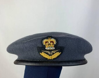 Vintage RAF Officers Beret & Badge Royal Air Force, Military,Kings Crown Hat FREE SHIPPING