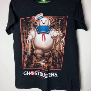 Ghostbusters Stay Puft Marshmallow Man T-shirt nera in cotone taglia S SPEDIZIONE GRATUITA