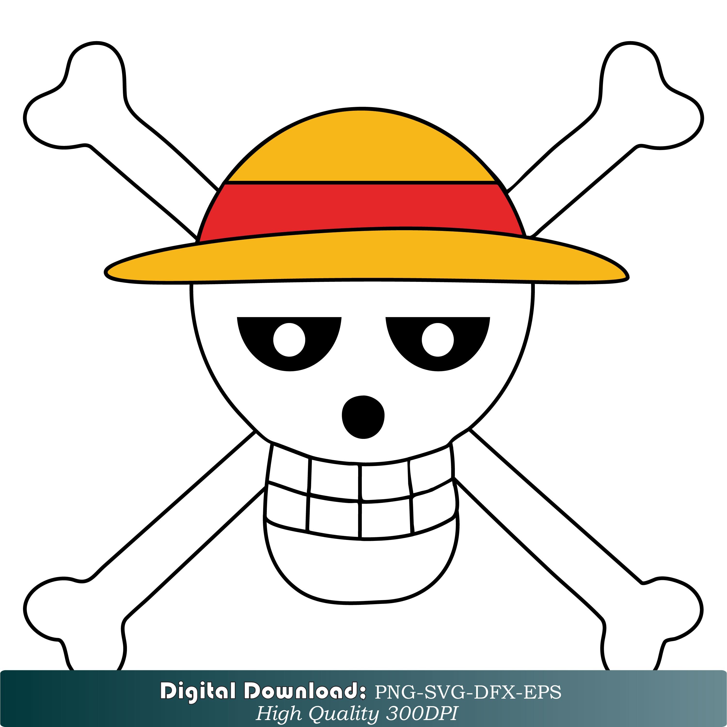 Straw Hat Pirate Skull Angry Eyes SVG | Anime Jolly Roger Icon (instant ...
