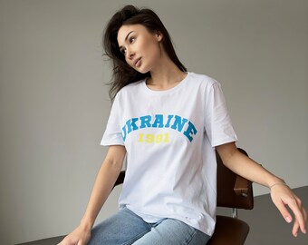 Oval neckline t-shirt, Ukrainian symbols, patriotic print t-shirt, Ukraine T-Shirt
