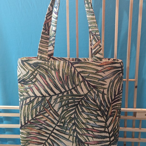 Handmade fully lined multicoloured tropical palms themed Tapestry handbag