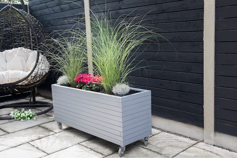 Long Wooden Planters Bespoke Sizes Light Grey
