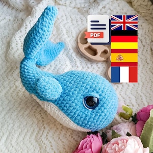 Plush Whale Crochet Pattern – Amigurumi Whale PDF Pattern, Easy Whale Knitting Tutorial, Soft Toy DIY Gift