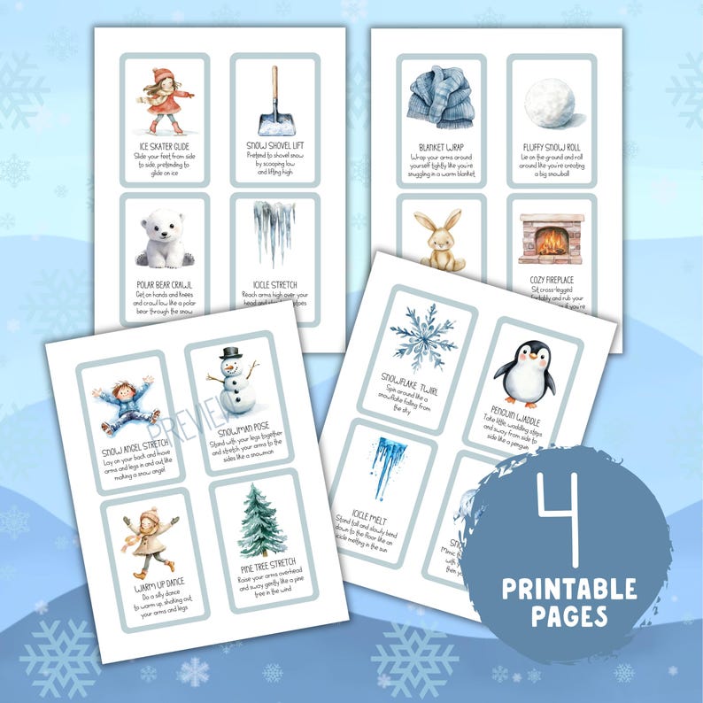 Cartes de mouvement hivernales pour enfants : jeu d'action Activité motrice en intérieur (imprimable) image 2