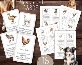 Cartões de Movimento de Animais de Fazenda: Atividade Montessori para Educação Domiciliar (PDF)