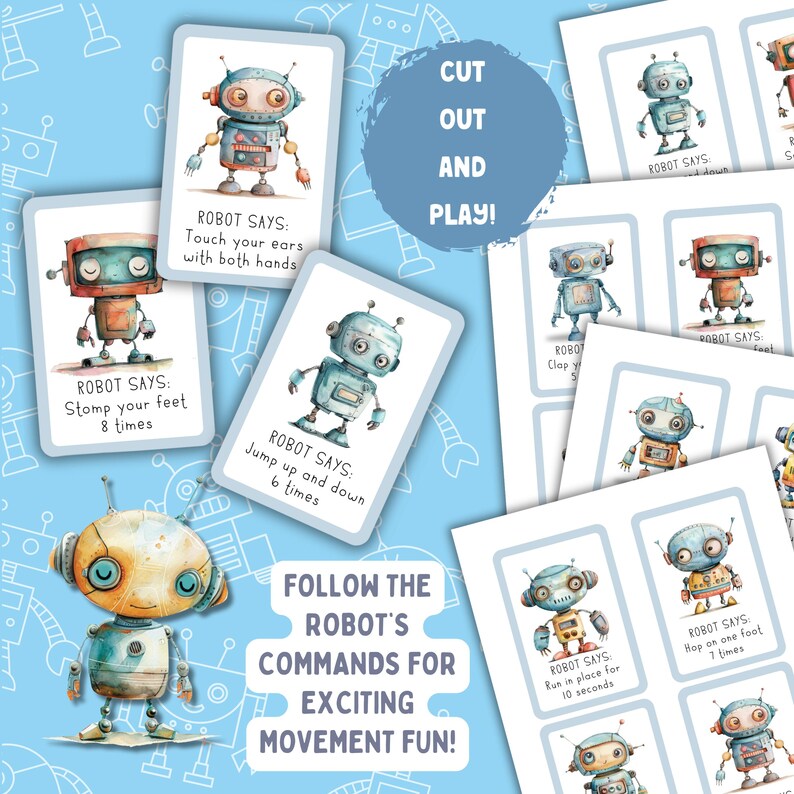 Cartões de movimento do robô: atividade de exercícios para crianças (PDF) imagem 4