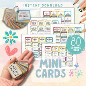 Tarjetas con ideas para dibujar aptas para viajar / Miniinstrucciones divertidas para dibujar para niños / Actividad artística portátil / Cómo acabar con el aburrimiento