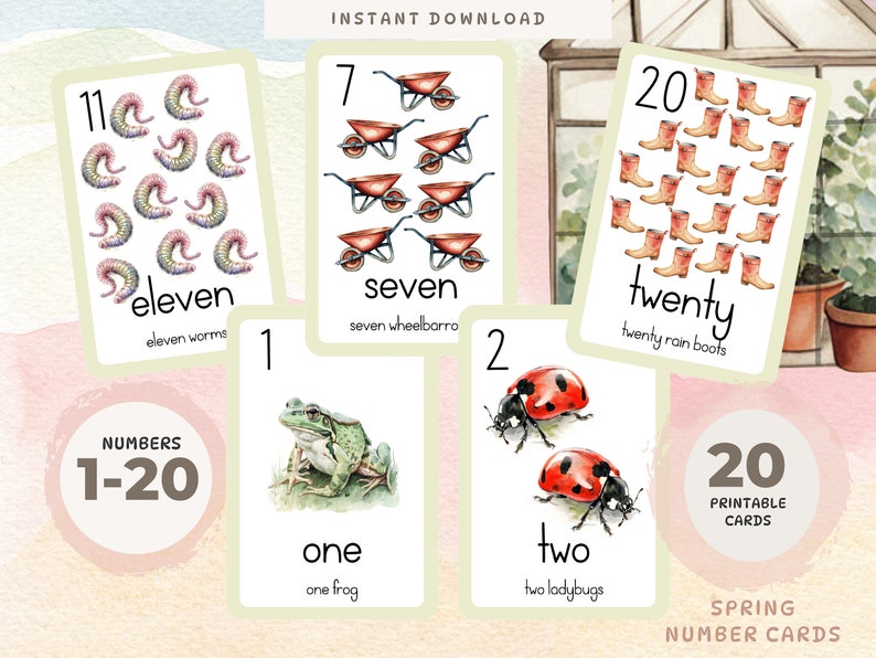 1-20 Garden Counting Cards, Printable Activity Number Cards, Early ...