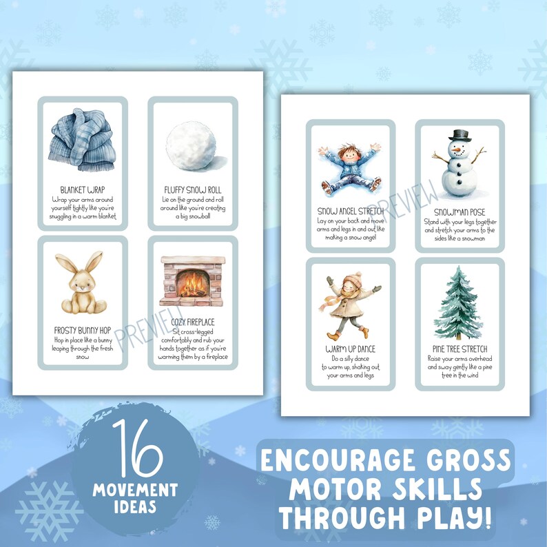 Cartes de mouvement hivernales pour enfants : jeu d'action Activité motrice en intérieur (imprimable) image 4