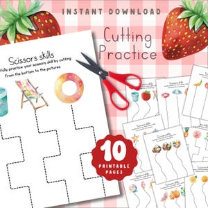 Summer Cutting Practice Worksheets | Scissor Skills | Fine Motor Activity | Montessori-Inspired Printables for Toddlers & Preschoolers