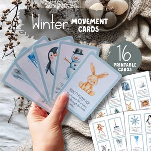 Cartões de movimento de INVERNO, cartões de memória de inverno, atividade de canto calmante, pré-escola Montessori para educação domiciliar, cartões de ação para crianças em movimento
