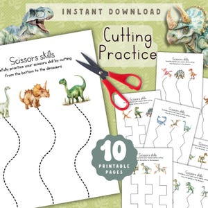 Dinosaur Cutting Practice: Scissor Skills Worksheets (PDF)