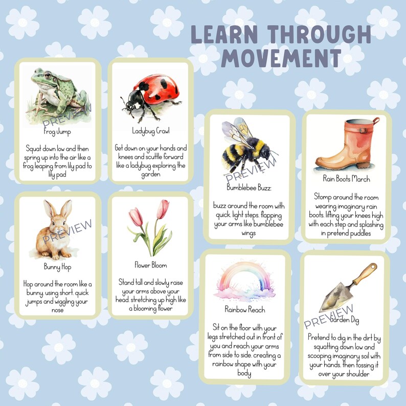 Spring Movement Cards for Kids | Active Play Activity | Brain Break Flashcards | Preschool Printable PDF image 2