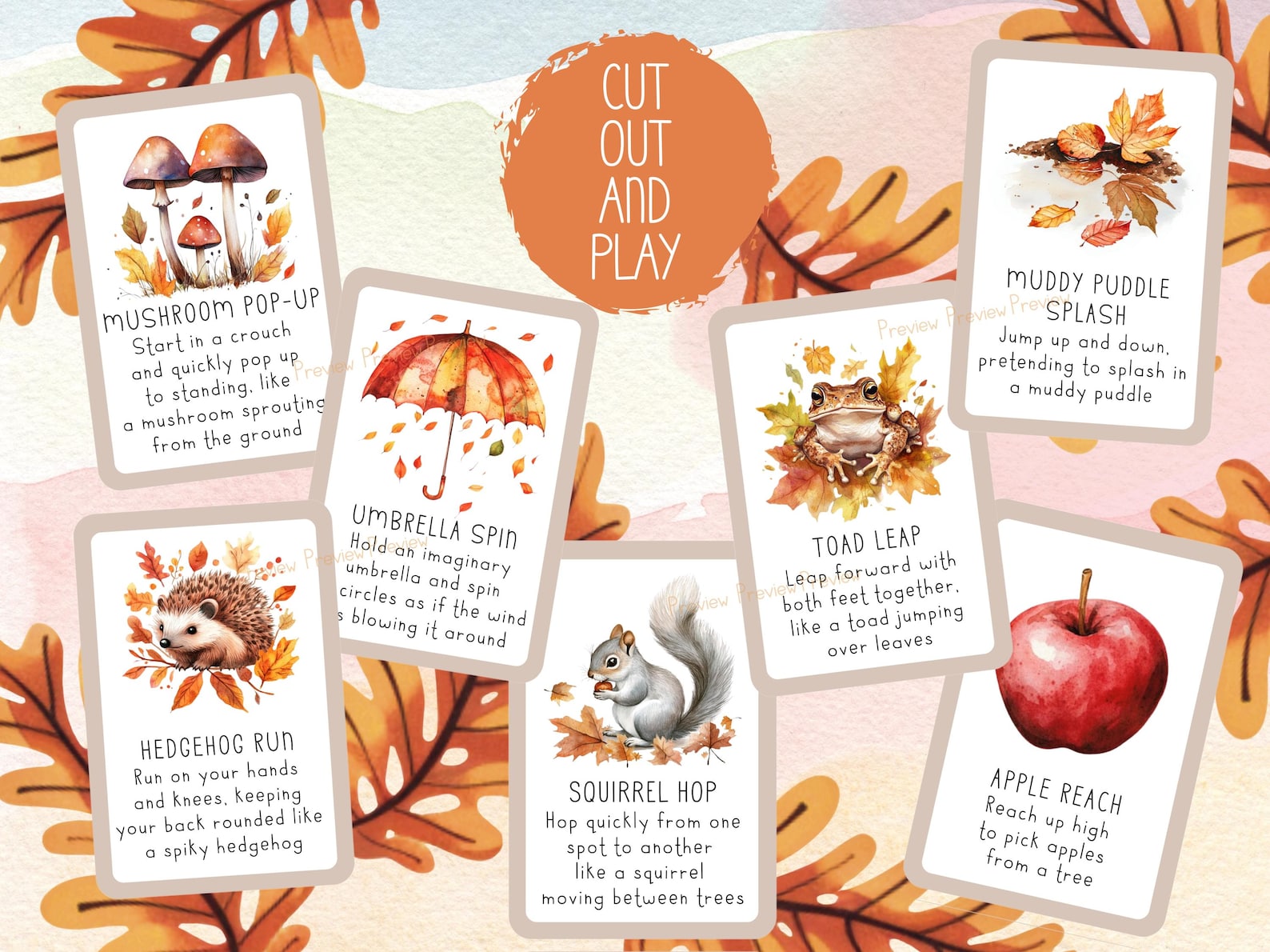 Fall Movement Cards: Autumn Kids PE Activity (PDF) - Etsy