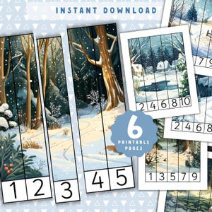 Winter Number Puzzles 1-10 Counting Game Printable Hands-On Math Activity Montessori Counting Game Early Learning Math Preschool Homeschool