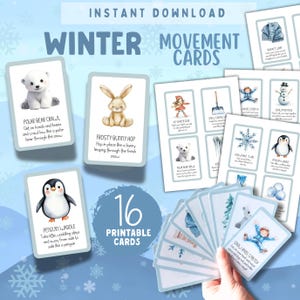 Cartes de mouvement hivernales pour enfants : jeu d'action Activité motrice en intérieur (imprimable) image 1