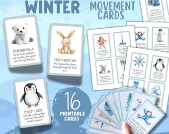 Cartões de movimento de inverno para crianças: jogo de ação, atividade motora grossa interna (para impressão)