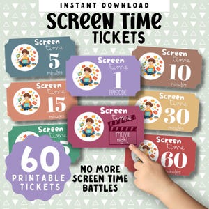 Tickets de temps d'écran à imprimer : système de récompenses pour enfants TDAH, outil de routine, astuce parentale, téléchargement instantané