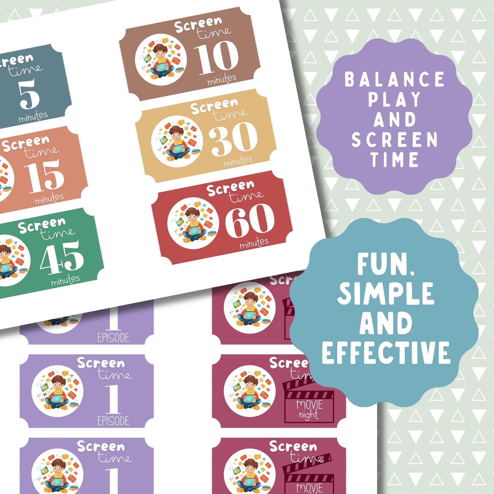 Screen Time Tickets Printable Kids Reward System ADHD Routine Tool ...