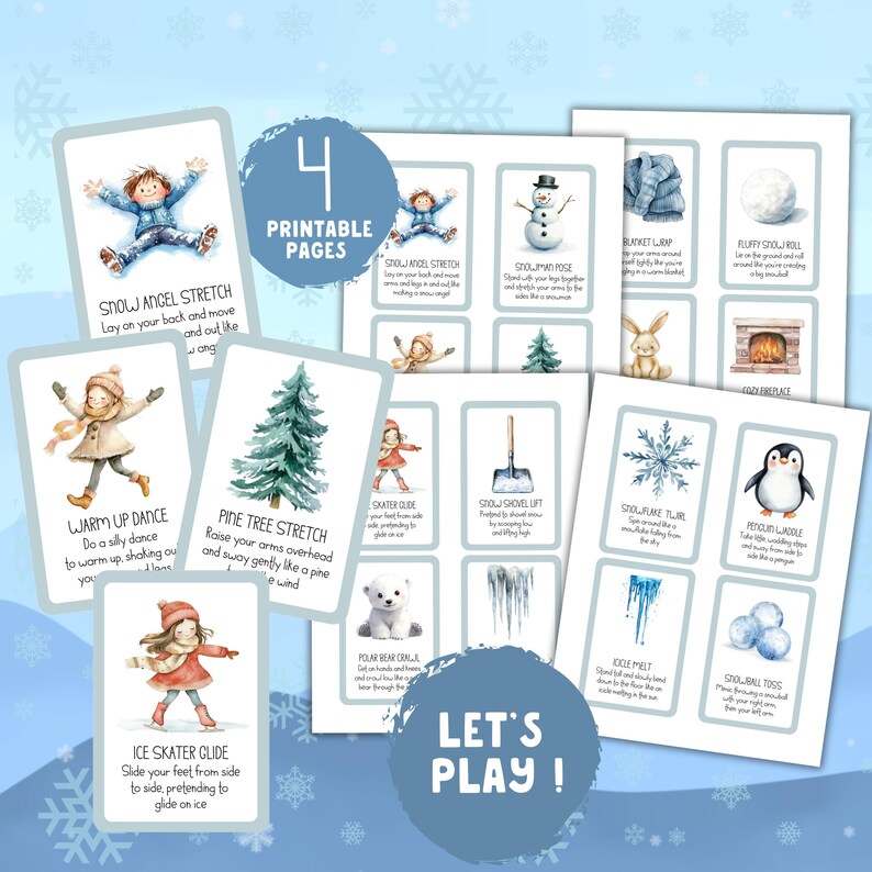 Cartes de mouvement hivernales pour enfants : jeu d'action Activité motrice en intérieur (imprimable) image 7