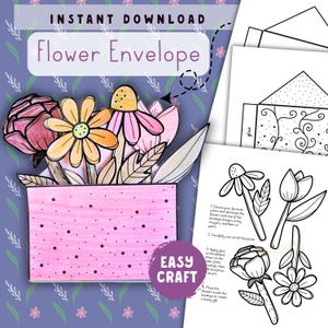 Artesanato de flores para imprimir | Atividade de arte para colorir de aniversário | Presente de dia das mães | Habilidades motoras finas | Cartão de felicitações para crianças, artesanato de primavera faça você mesmo