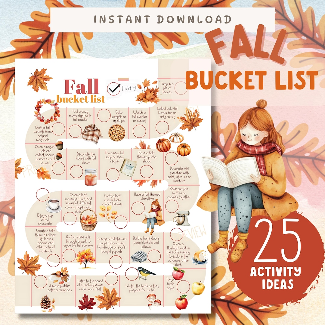 Washington Fall Activity Checklist Fall Bucket List for Kids: Autumn Activity Checklist (PDF) - Etsy