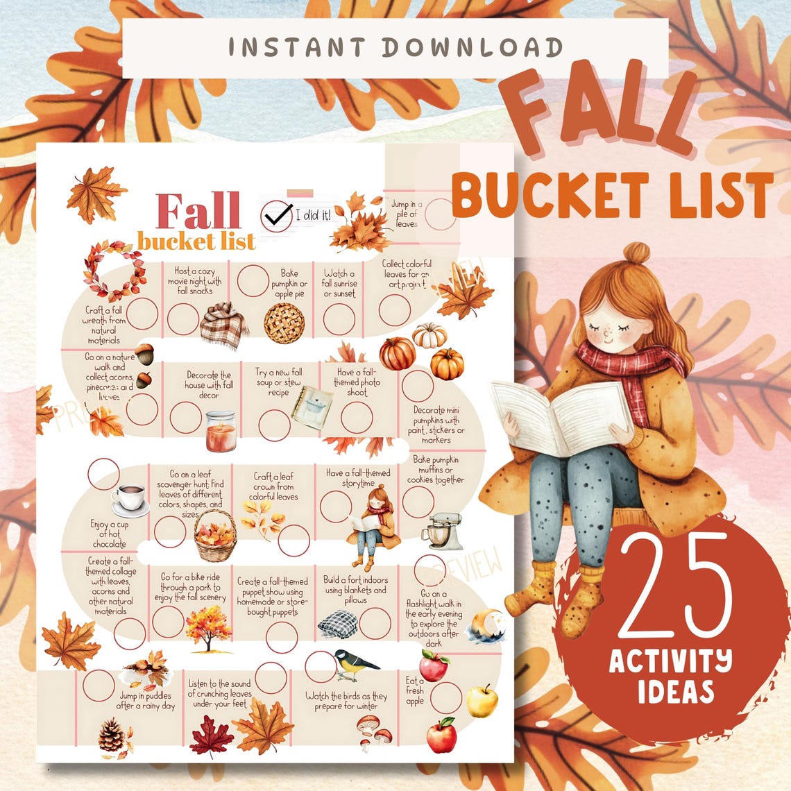 Fall Break Checklist Fall Bucket List for Kids: Autumn Activity Checklist (PDF) - Etsy