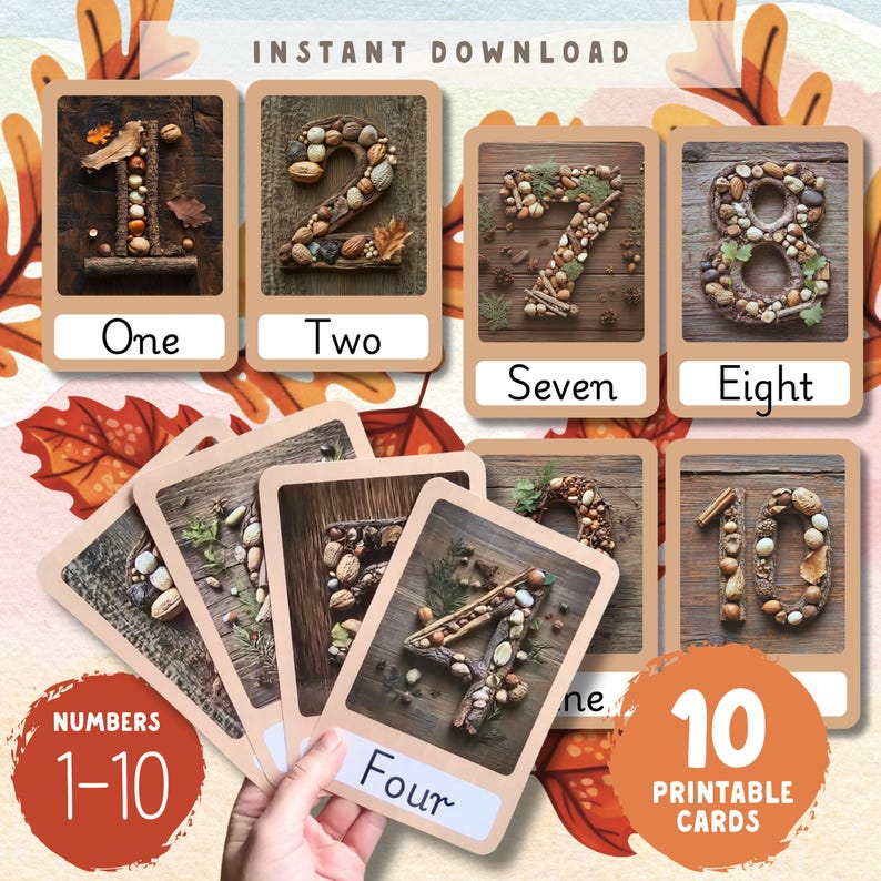 Nature Number Cards 1-10: Fall Classroom Decor (PDF) image 1