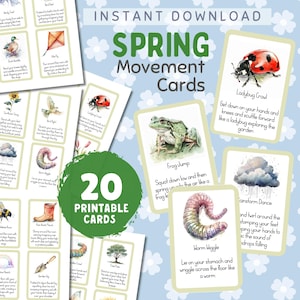 Spring Movement Cards for Kids | Active Play Activity | Brain Break Flashcards | Preschool Printable PDF image 1