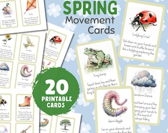 Spring Movement Cards for Kids | Active Play Activity | Brain Break Flashcards | Preschool Printable PDF