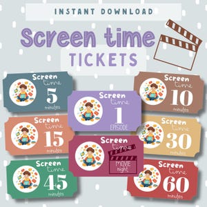 Bildschirmzeit Tickets | Ausdruckbare Belohnungsgutscheine für Kinder | Kids Screen Time Tokens | Regeln für die Bildschirmzeit | TV-Token