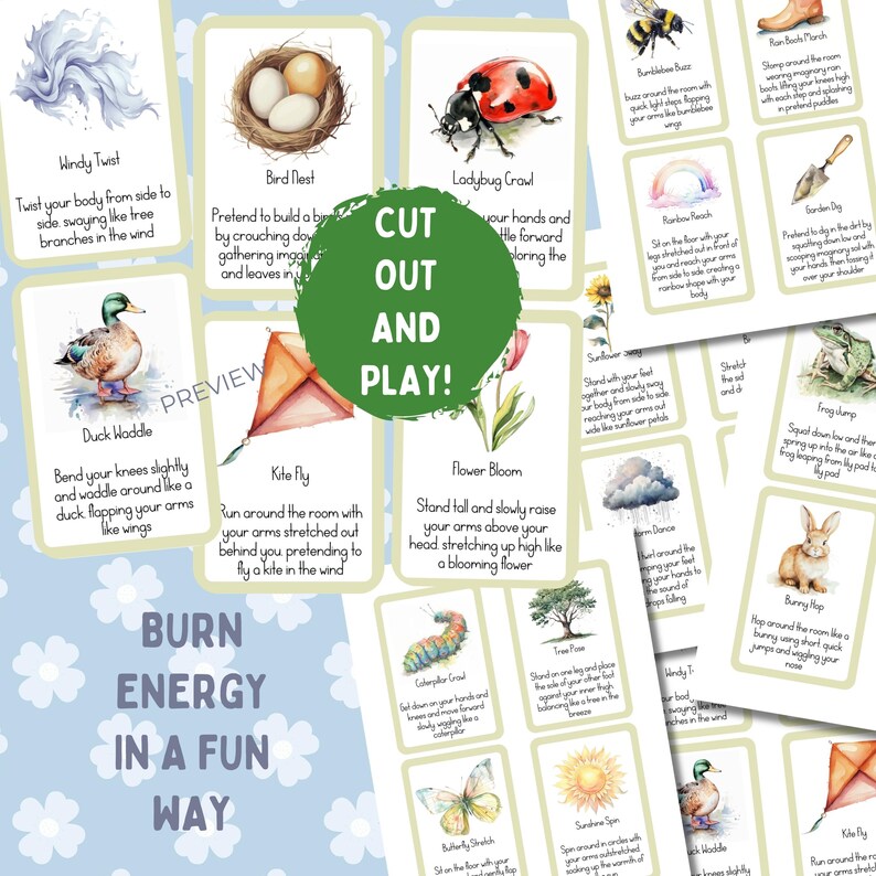 Spring Movement Cards for Kids | Active Play Activity | Brain Break Flashcards | Preschool Printable PDF image 4