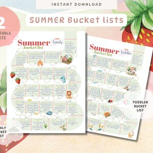 SUMMER Toddler & Family Bucket Lists, Printable Summer Fun Sheet, Kids Activities and Ideas, Checklist for Kids. Summer Break To Do List