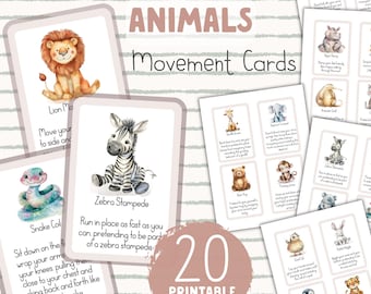 Cartões de Movimento de Animais em Aquarela, Atividade de Primavera (Download em PDF)