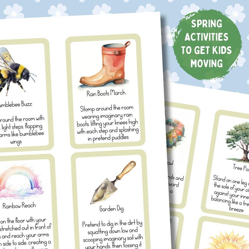 Spring Movement Cards for Kids | Active Play Activity | Brain Break Flashcards | Preschool Printable PDF image 3