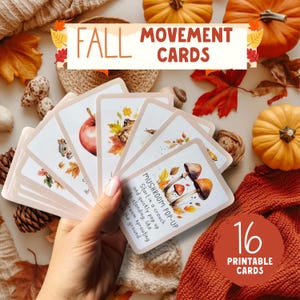 FALL-bewegingskaarten, herfstflitskaarten, kalmerende hoekactiviteit, Montessori-homeschool-kleuterschool, bewegingsactiekaarten voor kinderen