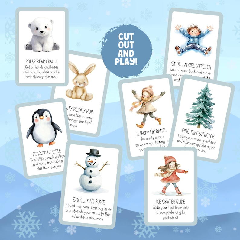 Cartes de mouvement hivernales pour enfants : jeu d'action Activité motrice en intérieur (imprimable) image 3