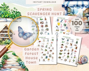 Spring-Summer Scavenger Hunt Printable: Garden, Forest, Town, House (PDF)