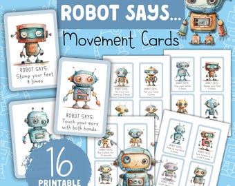 Tarjetas de movimiento de Robot Says: Actividad de ejercicio para niños (PDF)