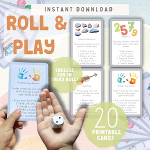 Schede attività Roll and Play / Schede flash di movimento / Gioco d'azione per bambini / Idee per combattere la noia nei giorni di pioggia / Idee di artigianato per giochi di finzione all'aperto e al chiuso