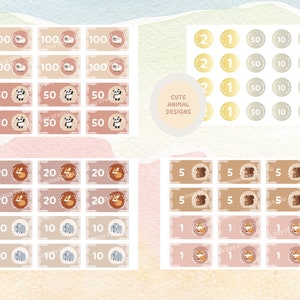 Printable Play Money Cute Animals Design for Pretend Play, Dramatic ...
