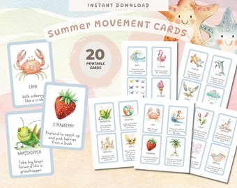 Cartões de Movimento de Verão: Atividade Montessori para Pré-Escola, Educação Física (PDF)