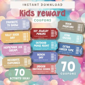 Kids Reward Coupons Printable Reward Cards Positive Behavior Rewards Fun Reward Tokens for Home School Classroom Behavior Chart