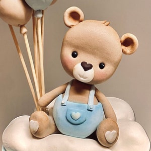 cute Teddy Bear figure in fondant cake topper, edible cake topper, cake decoration, party decoration, birthday, baby shower, 1st birthday