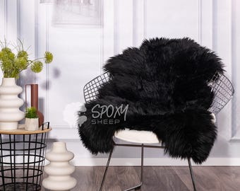 Piel de oveja decorativa natural / Funda para silla / Manta / Teñida de negro